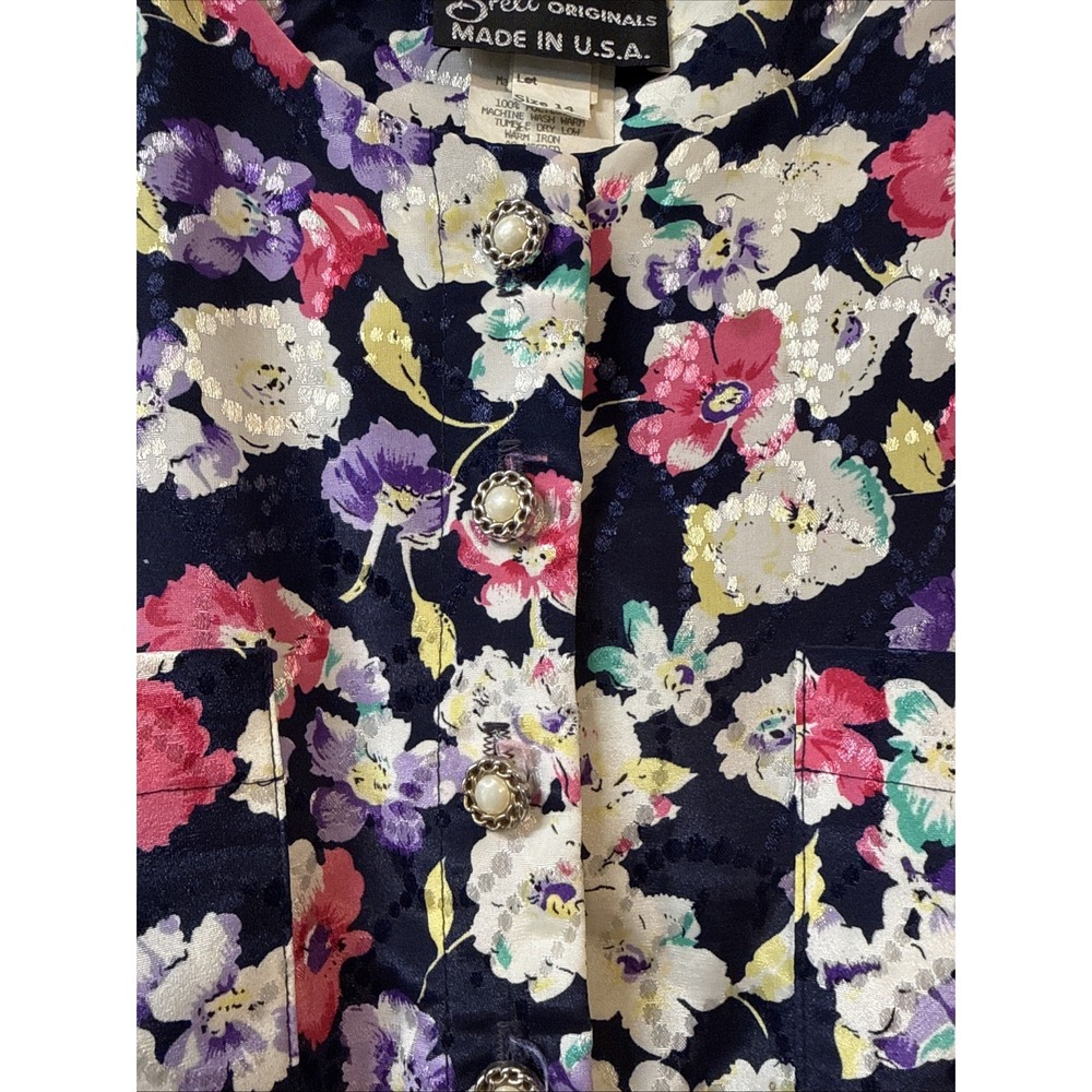 Vtg. BRELI ORIGINALS Silky Button Down Floral Pleated Dress Women's Size‎ 14 - Picture 2 of 5